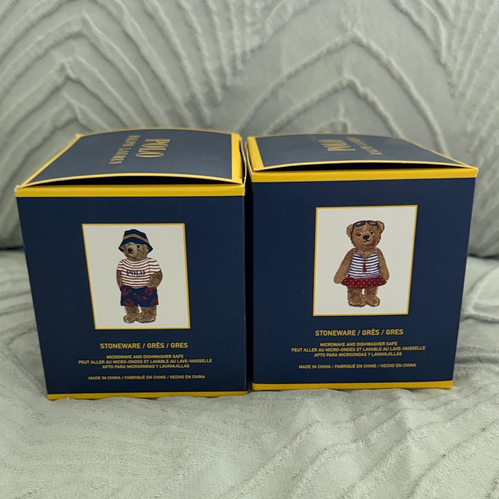 Ralph Lauren White Bear Mug Duo with Red & Blue Outfits - Picture 3 of 3